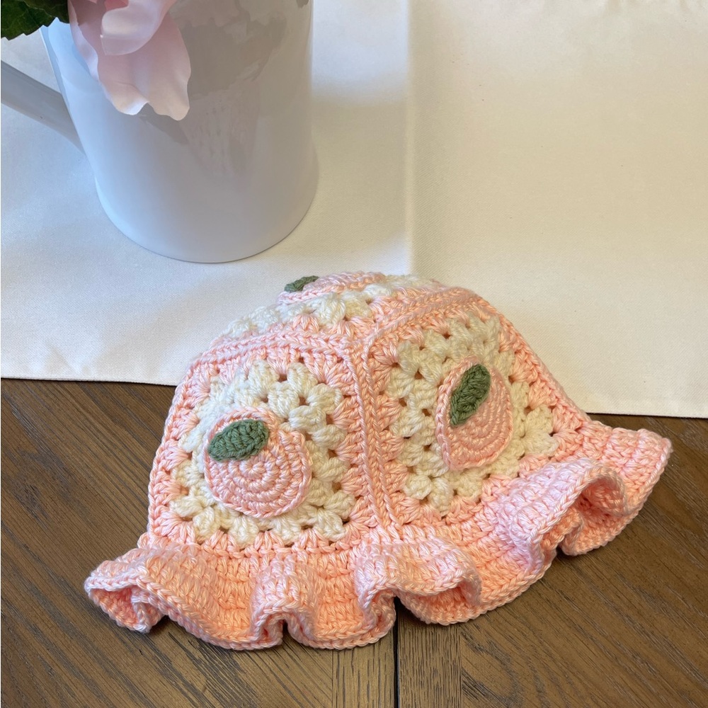 Peach crochet bucket hat